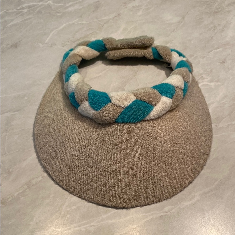 BILLIE ROSS OF THE PALM BEACHES Vintage Tan and Teal Terry Women's Visor